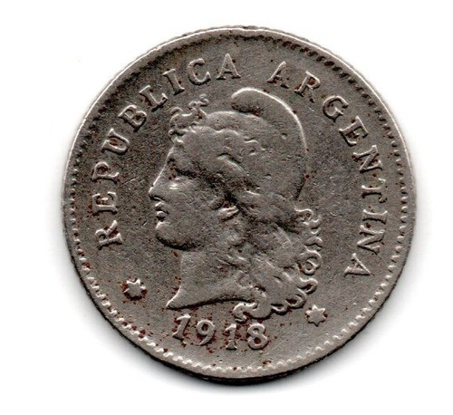 Moneda Argentina 10 Centavos 1918 Niquel Mb