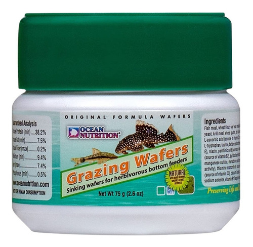 Grazing Wafers 75g Ocean Nutrition Aliment Peces Fondo Pleco