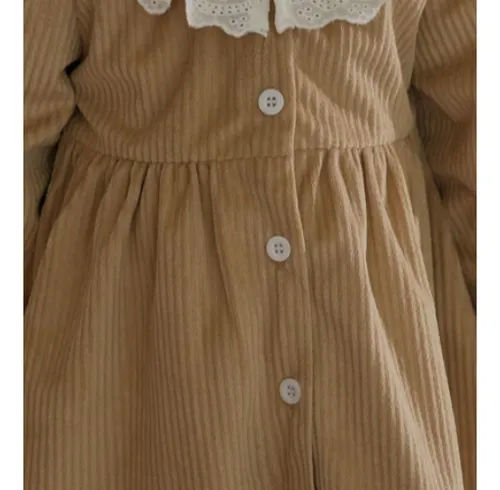 Vestido En Pana Bebe Caramel Con Cuello