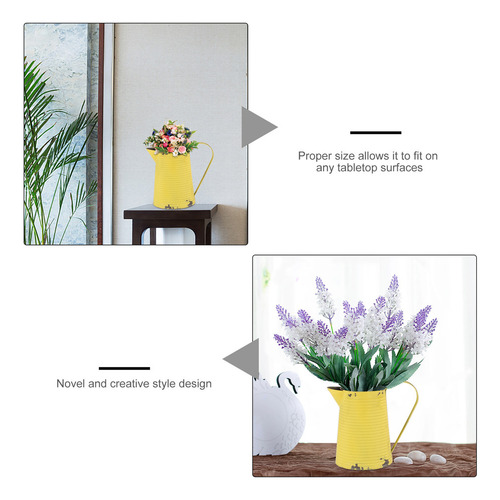 Jarra Tipo Cubo De Hojalata Con Decoración Floral