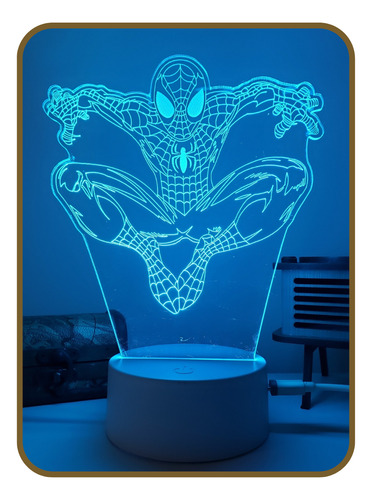 Luminária Noturna Presente Criativo Infantil Homem Aranha Cúpula 16 Cores Estrutura Branco