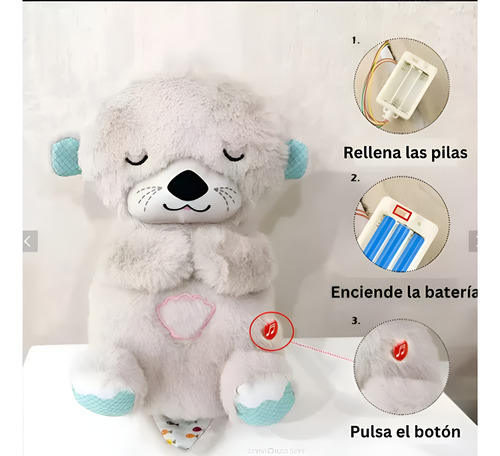 Nutria Peluche Que Respira Con Música, Luces Y Movimientos Gris Oscuro