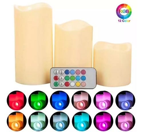 Imagen 3 de 9 de Pack 3 Velas Led Con Control Remoto Rgb A Pilas Decoracion