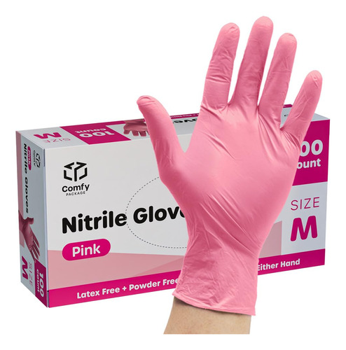 Comfy Package Guantes Desechables De Nitrilo Rosa, Sin Latex