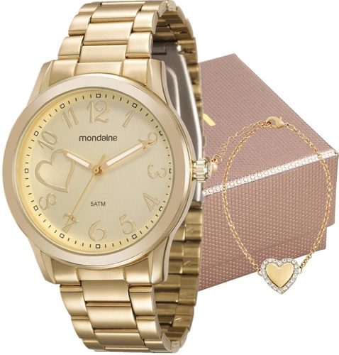 Relógio Mondaine Feminino Coração Dourado Original Nfe