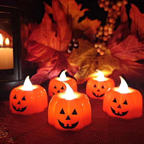 24 Piezas Luz De Calabaza Halloween Velas Sin Llama Calabaza