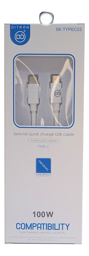 Cable Usb Tipo C Ditron 100w Carga Ultra Rapida 1,2 Metros Color Blanco
