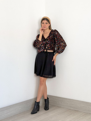 Blusa Lazos Muselina Lazos Puntilla Escote V Manga Princesa