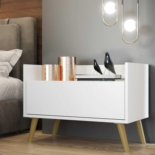 Mesa De Cabeceira 80 Cm Retrô Multimóveis Branca/natural