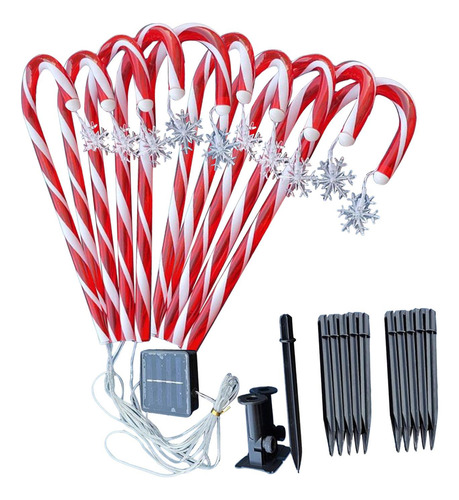 Lámpara Solar Navideña Decorativa Con 10 Copos De Nieve