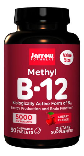 Suplemento en comprimidos masticables Jarrow Formulas  Methyl Methyl B-12 vitamina b12 sabor cereza en pote 90 un