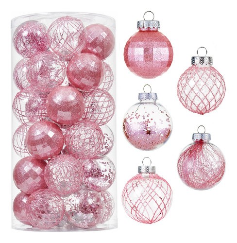 Adornos Bolas Navidad 30 Unidades Plástico Transparente Rosa