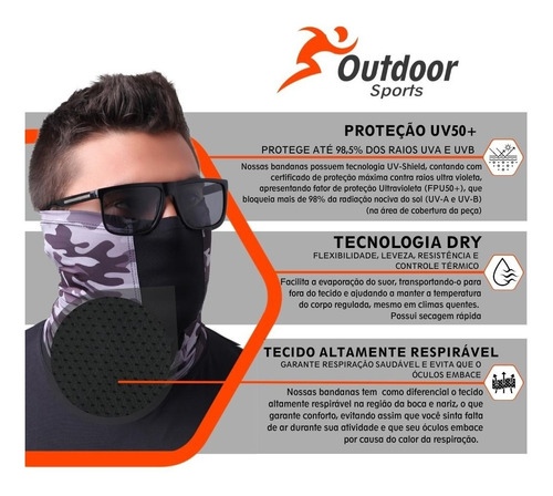 Imagem 4 de 4 de Buff Bandana Respirável Pesca Bike Uv50 Camuflado Selva