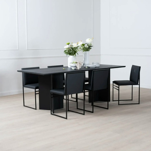 Combo 4 Sillas De Comedor- Estilo Industrial De Hierro Estructura De La Silla Negro Asiento Negro Diseño De La Tela Napa
