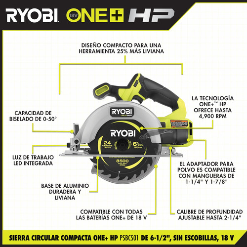 Kit Sierra Circular 6-1/2 Ryobi Psbcs01b (18v)
