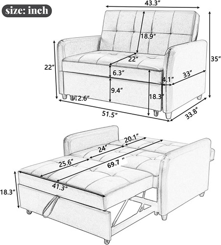 Sofa Convertible 3 En 1 Color Negro Usb Marca Gynsseh
