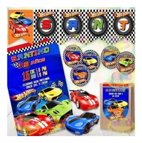 Kit Imprimible Hot Wheels 100% Editable Candy Bar Banderines