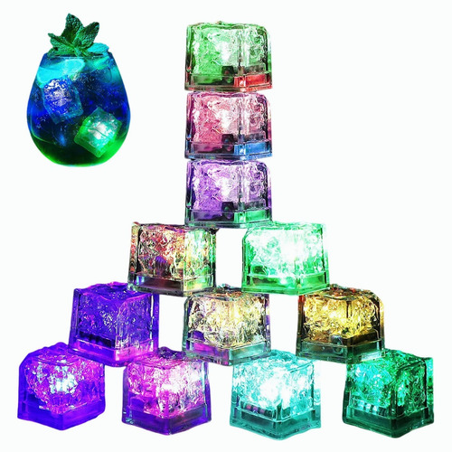 12 Cubos Hielo Led Luminosos Multicolor Fiesta Bebidas Boda