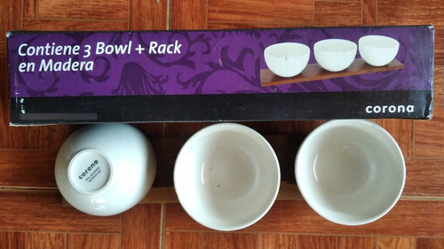 Juego De 3 Bowl+rack De Madera 