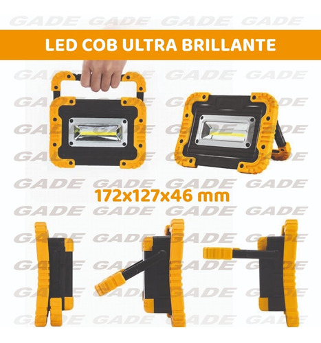 Imagen 2 de 10 de Reflector Led Portatil Recargable 10w Usb Luz Fria Jieli