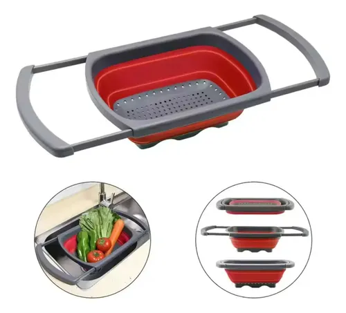 Escorredor De Alimentos Macarrão Legumes Frutas Vegetais Silicone Alça Retrátil Para Pia