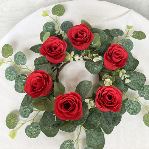 Anillo De Vela De Rosas Artificiales, Corona De Hojas De