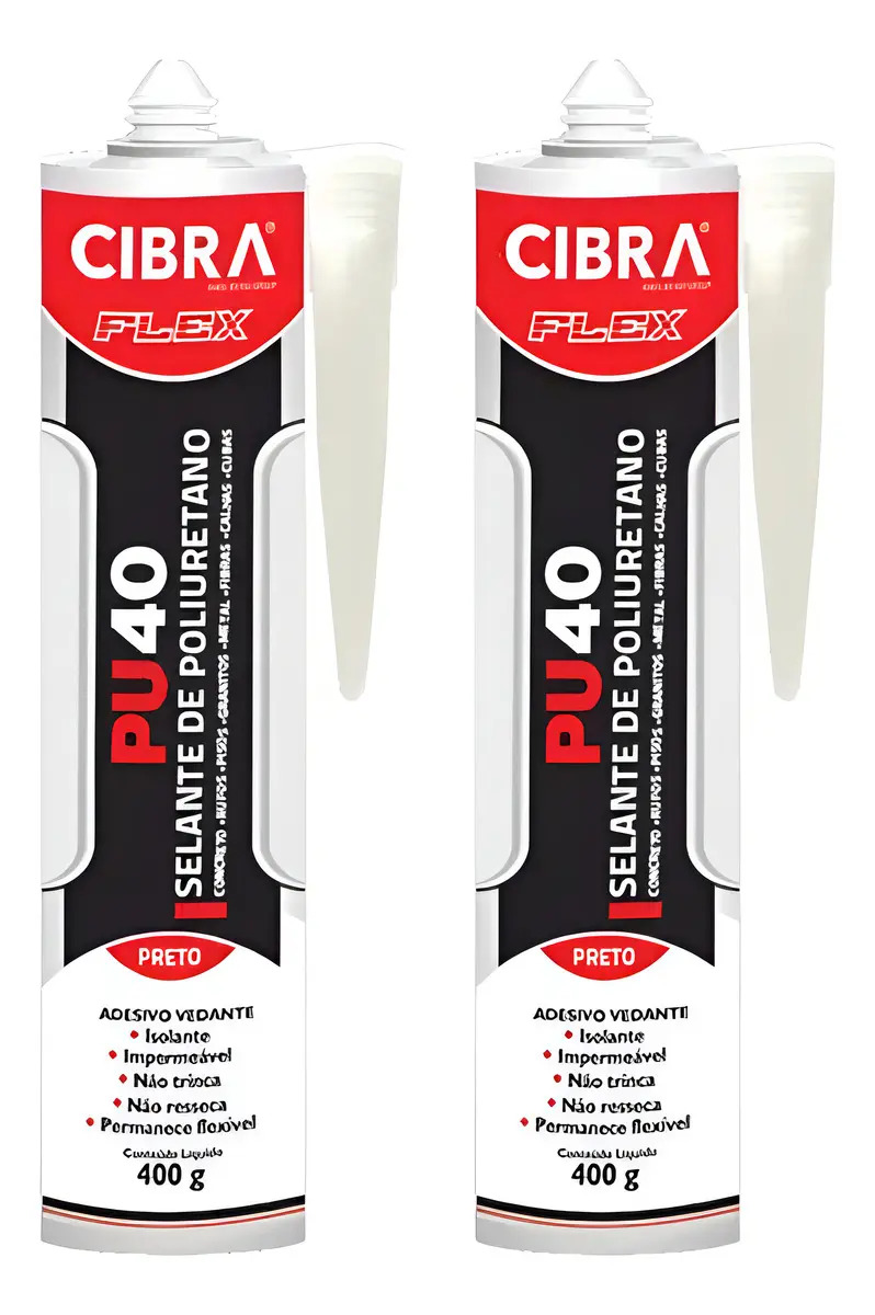 2 Cibra Flex Pu 40 Preto 400g Adesivo Selante Poliuretano