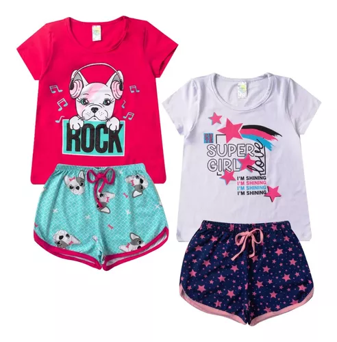 Kit 4 Shorts Infantil Juvenil Menina Algodão + Cotton Roupa Feminina  Criança Bermuda Verão 04-16 - Sortido