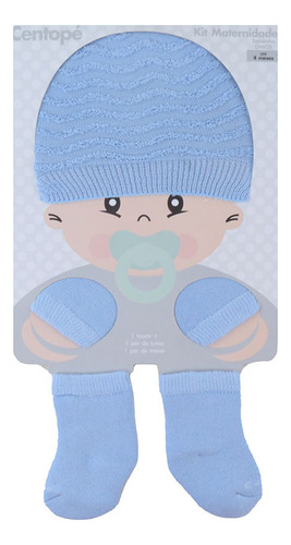 Kit Bebê Masculino Centopé Maternidade 3 Peças Azul - 00063