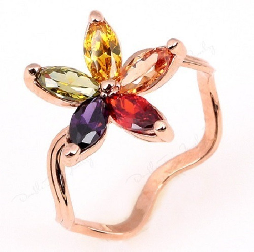 Anillo Flor Multicolor Cristales Talla 7.5 Nuevo Con Estuche