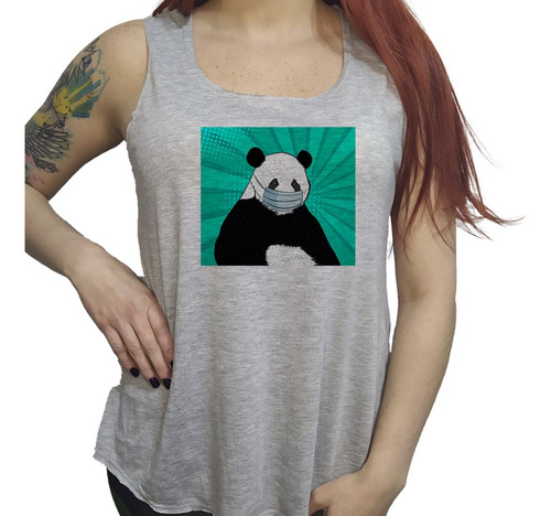 Musculosa Acampanada Oso Con Barbijo Popart Retro