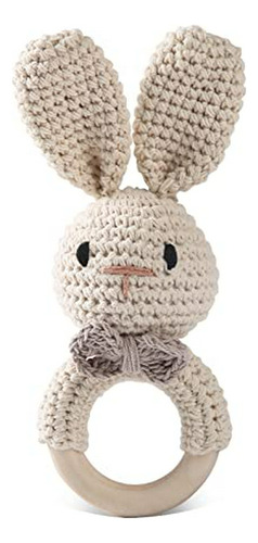 Sonajero - Bopoobo Wooden Bunny Rattle Cotton Crochet Rabbit