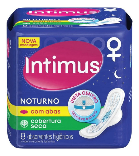 Absorvente Intimus Noturno Com Abas Cobertura Seca 8 Und