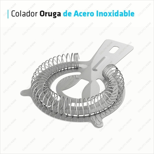 Imagen 2 de 10 de Colador Oruga Tragos Bebidas Coctel Acero Inoxidable Barman