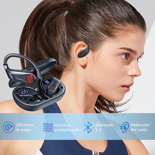 Gllai Q63 Audífonos Inalámbricos Bluetooth, Auriculares Deportivos,bluetooth 5.3, Hi-fi Estéreo Cascos,con Doble Led Pantalla Digital Y Micrófono De Cancelacion Ruido , Ip7 Impermeable,ai