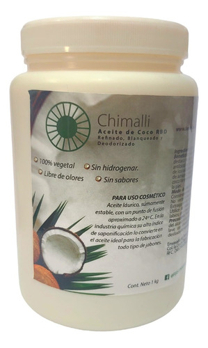 1kg Aceite De Coco Orgánico Rbd Uso Cosmético Fragancia Sin Aroma