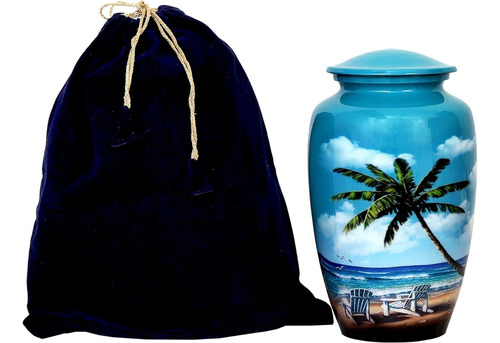 Urna De Cremación Azul Playa Para Cenizas Humanas.