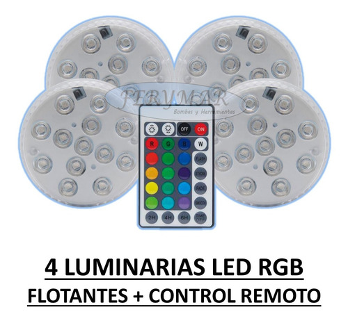 Kit 4 Luminaria Luz Pilas Led Flotante Pileta Jacuzzi Rgb