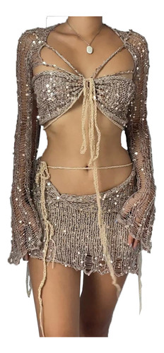 Calças, Moda Feminina, Suéter De Malha Com Miçangas, Cor Sól