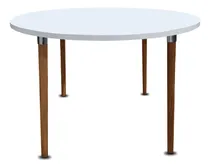 Comprar Mesa De Comedor Redonda Madera 1,10 Mdf De 25 Mm Camelia Wood Patas Petiribí Lustrada - Mobilarg Tapa Blanco Patas Marrón Oscuro