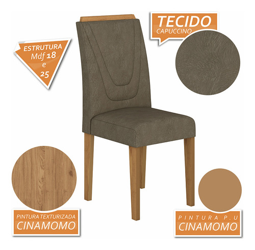 Mesa Com 4 Cadeiras Duda 1,36 Cin/off White/capucci - Ma Cor Cinamomo/off White/capucci. 02 Desenho do tecido das cadeiras Suede
