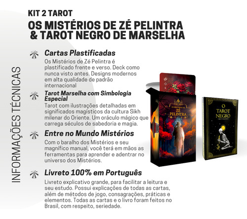 Kit C/ Baralho Tarot Deck Oráculo Zé Pelintra + Tarot Negro
