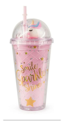 Imagen 1 de 8 de Vaso Con Bombilla Diseño Unicornio 430 Ml Con Luces