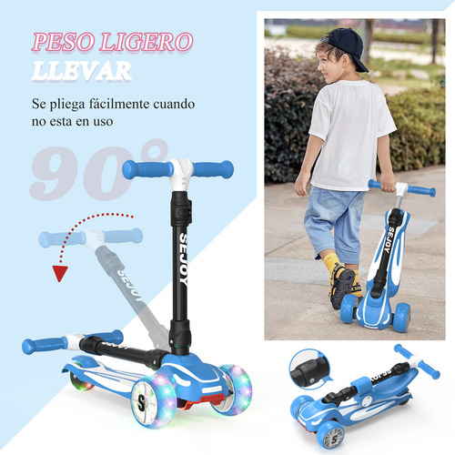Sejoy BALBI-008 Scooter Plegable Con Asiento Ideal Patín Del Para Niños Con 3 Ruedas Y Led Luces Color Azul