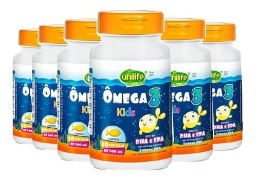 6x Ômega 3 Kids 60 Cápsulas Em Forma De Peixe - C/ Dha E Epa