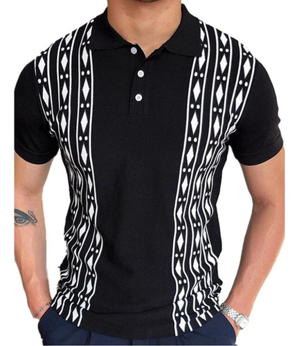 Camisa De Hombre Cuello Volteado Camisa Tejida Streetwea [u]