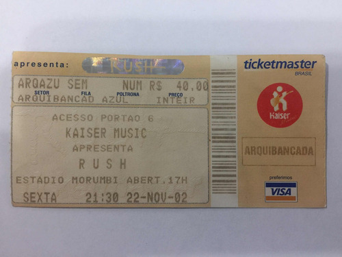 Vapor Trails Tour Ingresso Show Rush 2002 Morumbi São Paulo