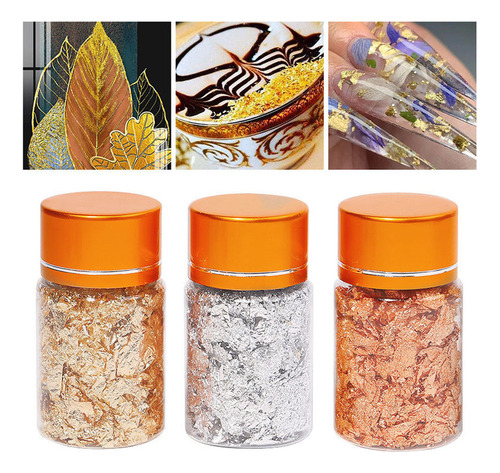 3 Botellas De Hojuelas Doradas Hechas De Papel De Aluminio