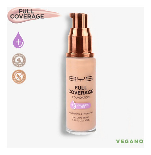 Base de maquillaje líquida Bys Cosmetics Full Coverage BY366-CO/LFEFCN Full Coverage BYS Cosmetics tono natural beige - 30mL 50g