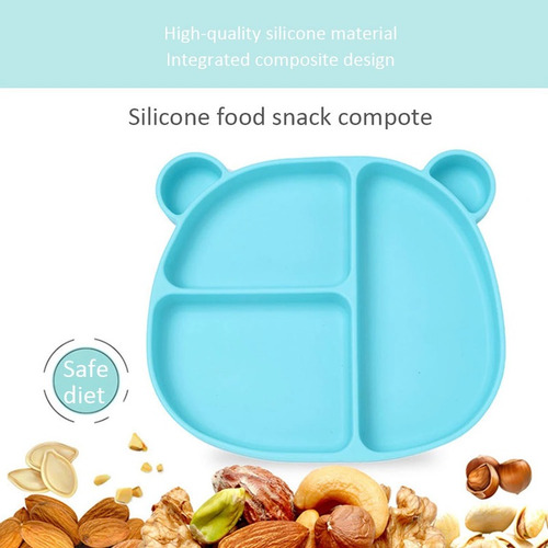Imagen 8 de 10 de Plato Oso De Silicona Para Bebé Con Ventosa
